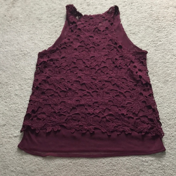 Maroon lace and mesh dressy tank top - Picture 4 of 4